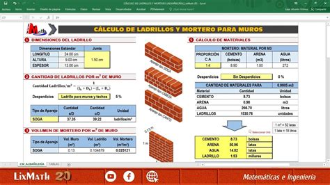 Plantilla Excel C Lculo De Ladrillos Y Mortero Para Muros Youtube