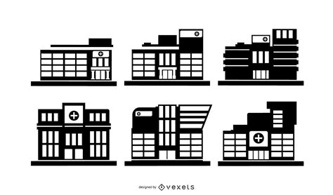 Hospital Building Silhouette Pack Vector Download