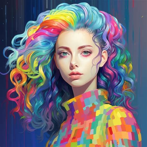 Premium Ai Image A Woman With Colorful Hair And Rainbow Hair