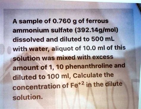 SOLVED A Sample Of 0 760 G Of Ferrous Ammonium Sulfate 392 14g Mol