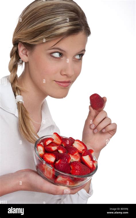 Healthy Lifestyle Series Woman With Strawberry On White Background