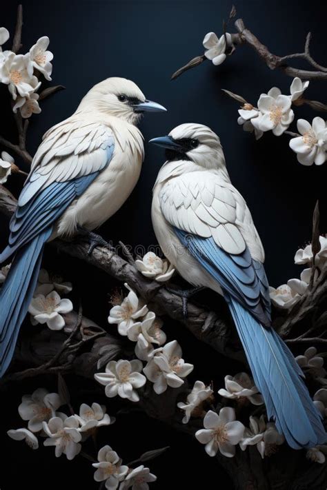 Dos Pájaros Azules Y Blancos Sentados En Una Rama De Un árbol Foto de