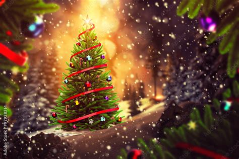 Foto De Christmas Tree In The Evening Do Stock Adobe Stock