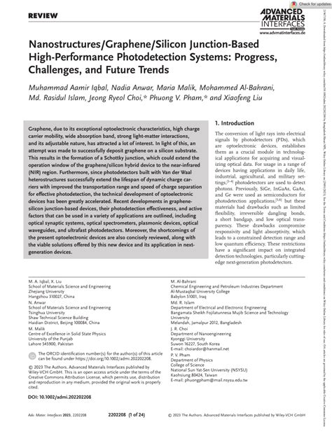 Pdf Of Nanostructures Graphene Silicon Junction Based