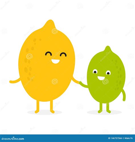 Lemon Lime Cute Fruit Character Stock Vector Illustration Of