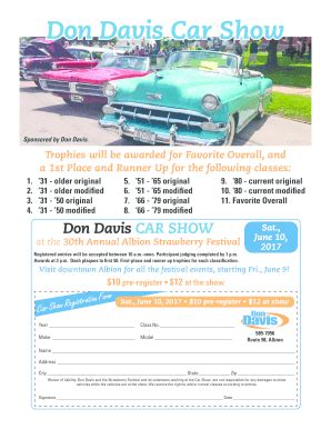 Fillable Online Don Davis Car Show Albion Strawberry Festival Fax