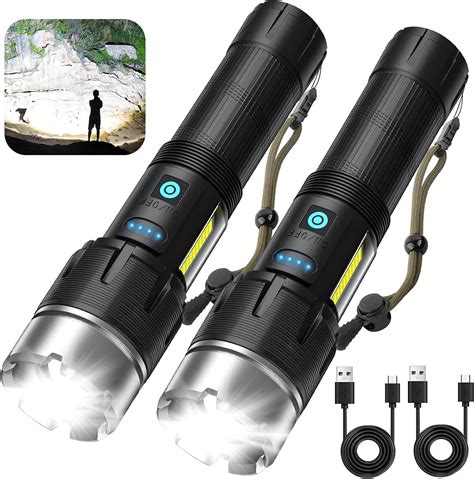 Rechargeable Flashlight 200000 Lumens 2 Pack Super Bright Led