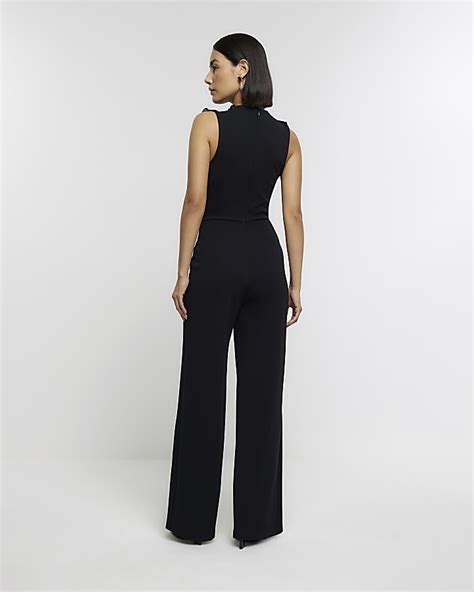 Black Frill Wide Leg Jumpsuit River Island