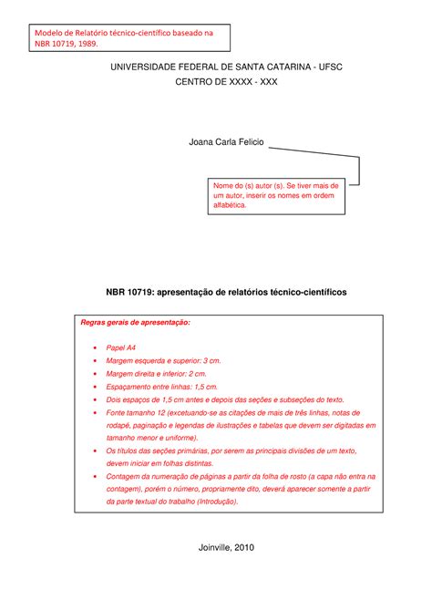 Modelo De Relatorio Tecnico Cientifico Universidade Federal De Santa