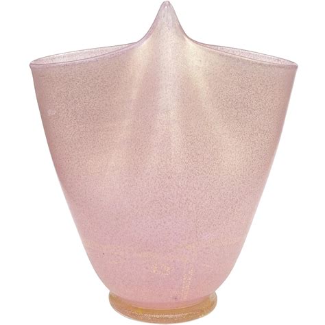 Barovier Toso Murano Red Iridescent Silver Flecks Italian Art Glass Flower Vase For Sale At 1stdibs