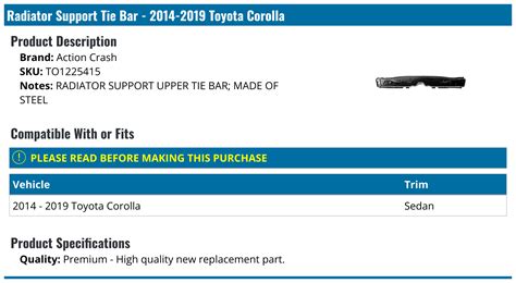 Toyota Corolla Radiator Support Tie Bar Action Crash