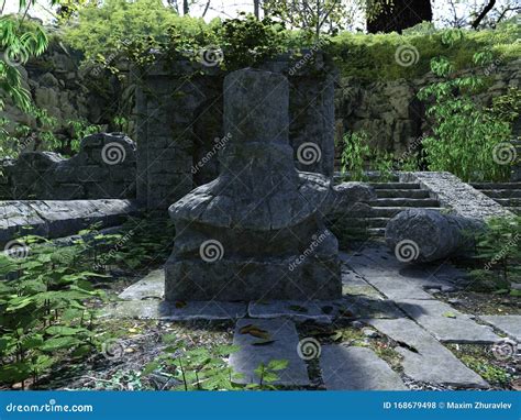 Abandoned Temple Ruins in the Forest 3D Illustration Stock Illustration ...