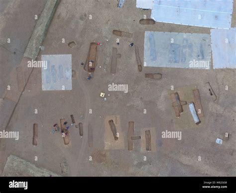 Aerial View Of The Excavation Site Of A Large Cluster Of 2200 Year Old