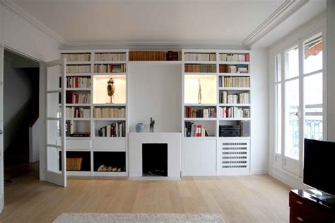 Bibliotheque Sur Mesure Medium Laque Blanc Contemporary Living Room