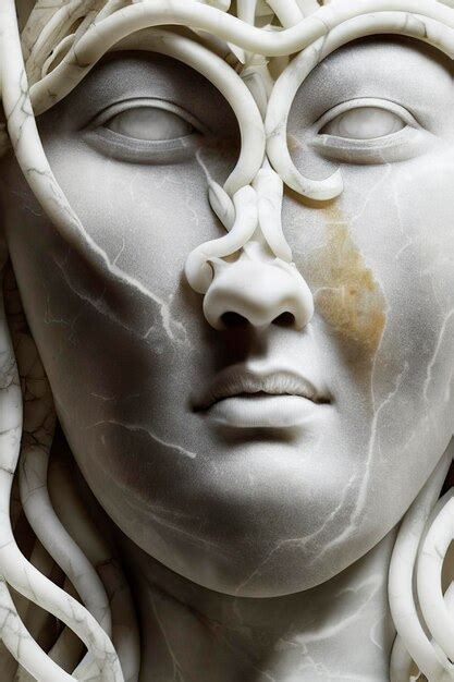 Premium Photo Portrait Of Cyborg Medusa Close Up Carved In Marble