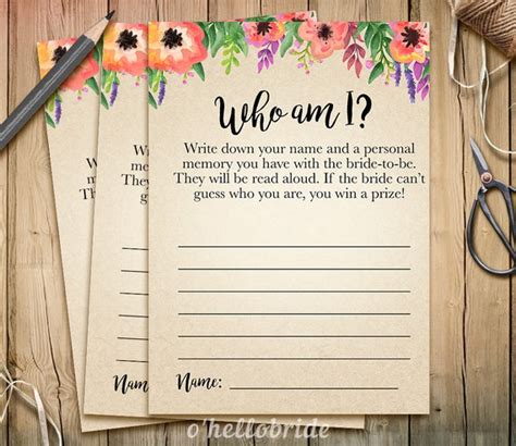 Who Am I Bridal Shower Game Memory Lane Printable Floral Etsy