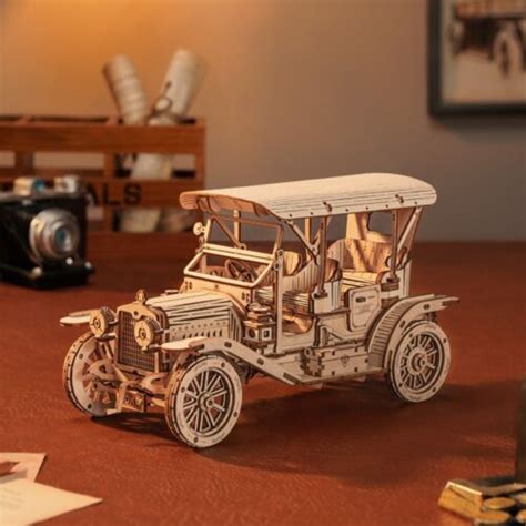 ROKR Vintage Car Model Mechanical Wooden 3D Puzzle Self Assembly Kit