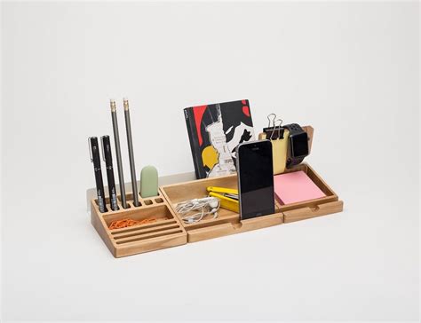 Wooden Desk Organizer Set has three wooden blocks for easy organizing