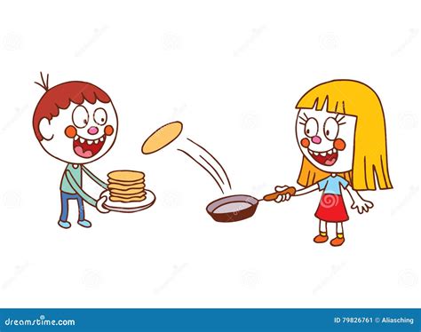 Kids Making Pancakes Stock Vector Illustration Of Cute 79826761