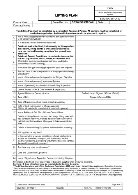 Crane Lift Plan Template