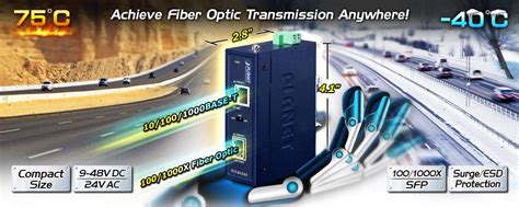 Industrial Media Converter Planet GT-815AT, 10/100/1000Mbps, SFP
