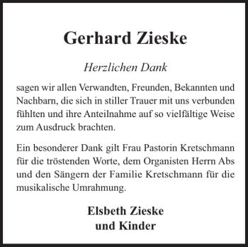 Traueranzeigen Von Gerhard Zieske Trauer Nordkurier