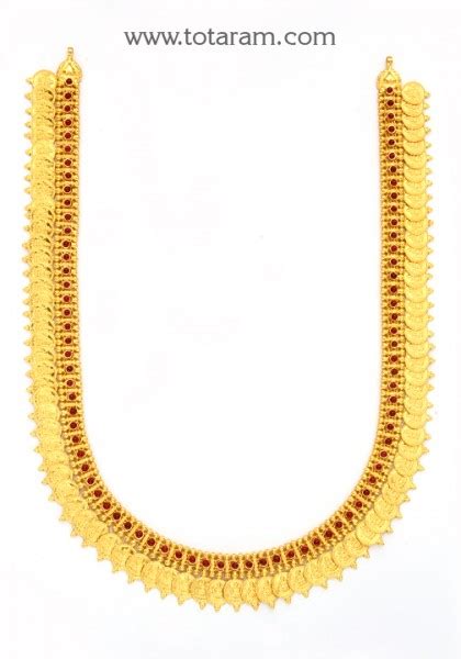 K Gold Lakshmi Kasu Mala Kasulaperu With Beads Temple Jewellery