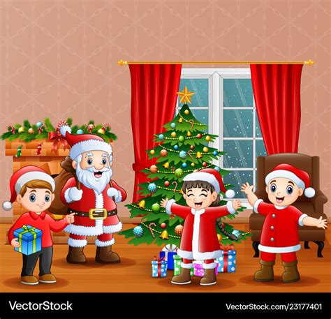 Santa claus and kids celebration a christmas in th