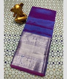 Purple Blue And Magenta Color Mangalagiri Pattu Sarees With Kanchi