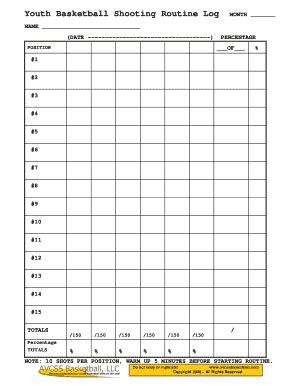 Fillable Online Youth Basketball Summer Workout Shooting Routine Log