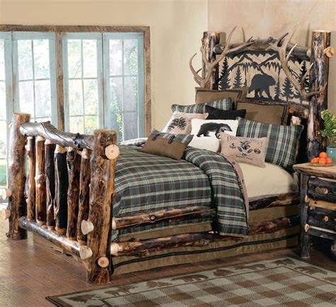 Aspen Log And Antler Bed With Metal Art Bear Full Rustic Bedroom