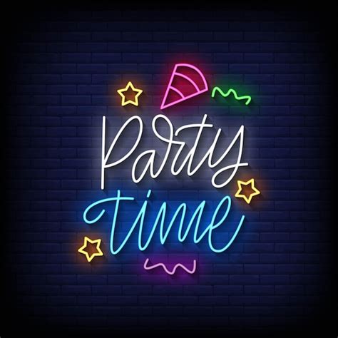 Premium Vector Neon Sign Party Time With Brick Wall Background Vector