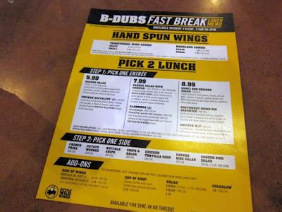 Buffalo Wild Wings Lunch Menu Printable