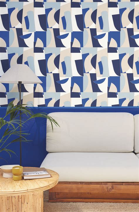 Abstract Geometric Pattern Electric Blue Vinyl Wallpaper | Caselio Figures