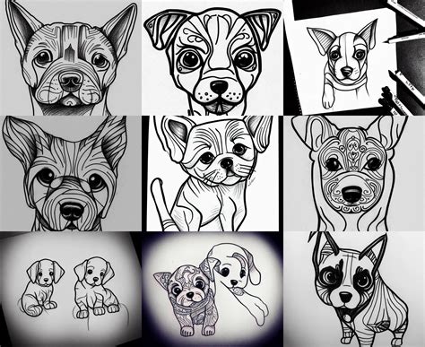 Tattoo Design Line Sketch Adorable Lineart Puppy Bolt Stable