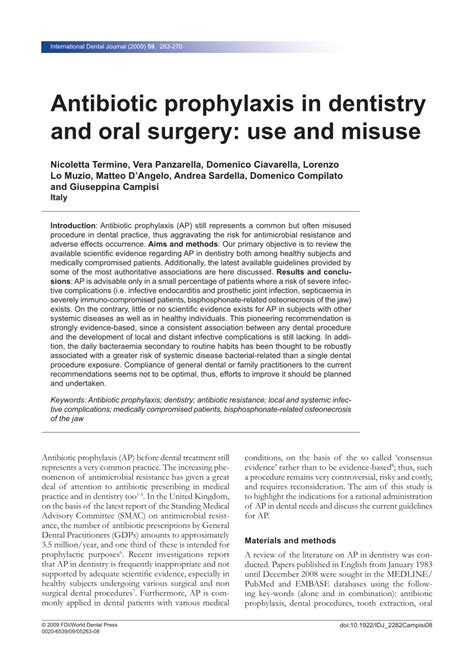 Pdf Antibiotic Prophylaxis In Dentistry And Oral Surgery Use And Misuse