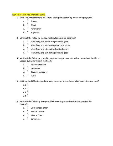 Issa Corrective Exercise Specialist Final Exam Answers Solut