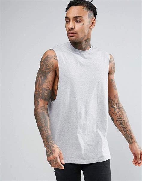 Asos Longline Sleeveless T Shirt With Dropped Armhole In Gray Marl G