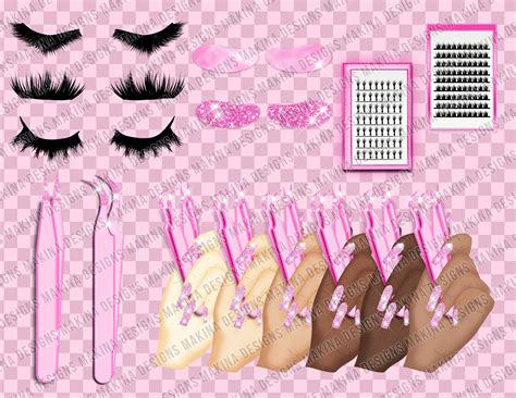 Lash Tech Clipart Png Files Hand Drawn Pink Glitter Nails Etsy