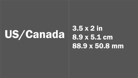 US/Canada Size in CM - Business Card Paper Sizes