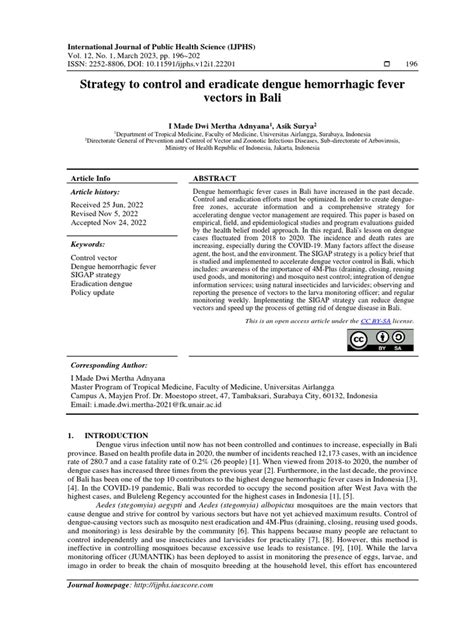 Strategy To Control and Eradicate Dengue Hemorrhagic Fever Vectors in ...