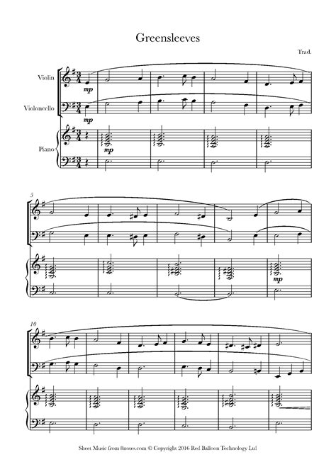 Greensleeves Sheet Music For Piano Trio