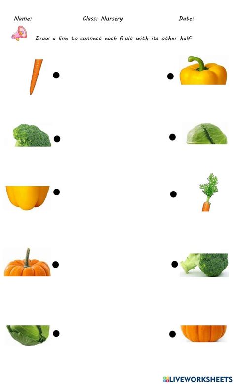 Matching Half Vegetable Worksheet