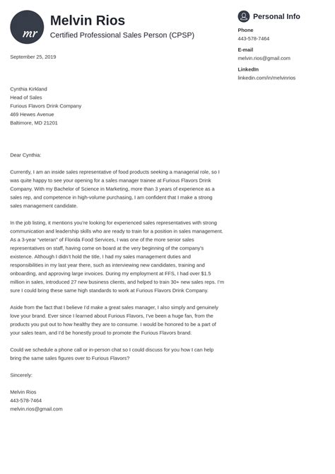 Sales Cover Letter Examples And Ready To Use Templates