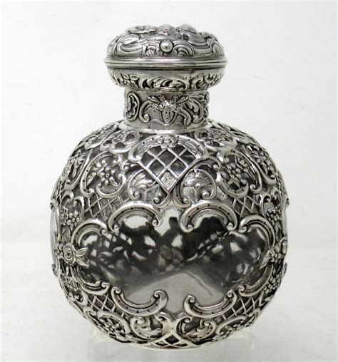 Large Antique English Crystal Sterling Silver Scent Perfume Bottle