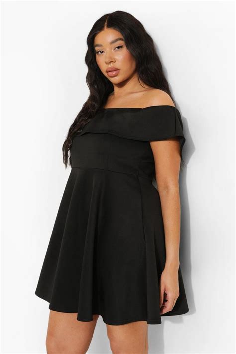 Plus Scuba Off Shoulder Skater Dress Boohoo