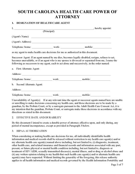 Free Printable Durable Power Of Attorney Form South Carolina