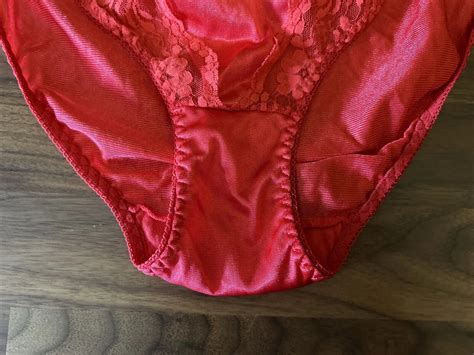Vintage Satiny Bikini Panties Red Shiny Nylon Frilly Gem