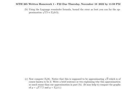 Solved MTH 265 Written Homework 1 F22 Due Thursday Chegg