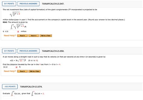 Solved Points Previous Answers Tanapcalc The Chegg